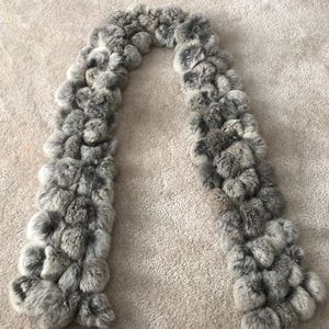 Rabbit fur pom pom scarf